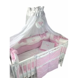 Lenjerie little princess cu aparatori in 2 culori pat 120x60 cm, fundite si buzunar accesorii deseda roz pal