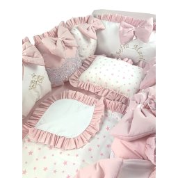 Lenjeria cu aparatori pat 120x60 cm din 13 pernute roz pal lux by deseda
