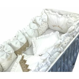 Lenjeria cu aparatori pat 120x60 cm din 13 pernute alb auriu lux by deseda