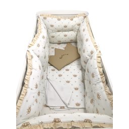 Lenjerie cu 6 aparatori pufoase si paturica pat 140x70 cm deseda coronita bej