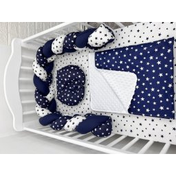 Lenjerie de pat 120x60 cm cu aparatoare impletita 180 cm mix stelute bleumarin