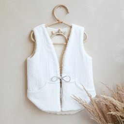 Vesta pentru fetita, reversibila, dublat, bumbac brodat ecru si tesatura bucle crem, teddy by babyly, 92 98, 1-3 ani