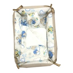 Reductor bebe bed nest cu paturica si pernuta antiplagiocefalie deseda ursi cu albine pe crem