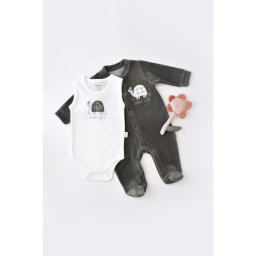 Set broscuta cu salopeta si body din 80%bumbac organic si 20% poliester - antracit, baby cosy (marime: 6-9 luni)