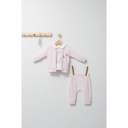Set 3 piese: pantaloni, bluzita si hainuta pentru bebelusi gazelle, tongs baby (culoare: roz, marime: 18-24 luni)