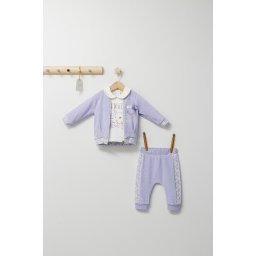 Set 3 piese: pantaloni, bluzita si hainuta pentru bebelusi gazelle, tongs baby (culoare: mov, marime: 24-36 luni)