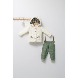 Set 3 piese: pantaloni, bluzita si hainuta pentru bebelusi king, tongs baby (culoare: verde, marime: 12-18 luni)
