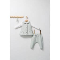Set 3 piese: pantaloni, bluzita si vestuta eleganta pentru bebelusi paris love, tongs baby (marime: 12-18 luni, culoare: vernil)