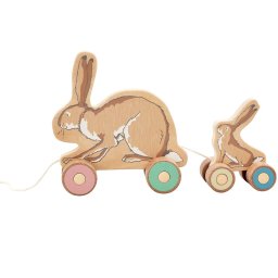 Jucarie de tras din lemn ghmily cu 2 iepurasi