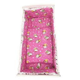 Lenjerie de patut bebelusi 120x60 cm, 5 piese cu aparatori laterale pe burete cn hello kitty roz