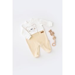Salopeta ursulet cu maneca lunga si botosei din 80%bumbac organic si 20% poliester - crem, baby cosy (marime: 6-9 luni)
