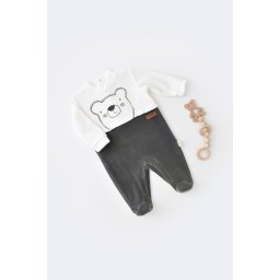 Salopeta ursulet cu maneca lunga si botosei din 80%bumbac organic si 20% poliester - antracit, baby cosy (marime: 6-9 luni)