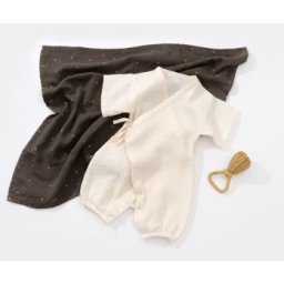 Salopeta petrecuta din muselina, babycosy, 100% bumbac organic, ecru (marime: 18-24 luni)