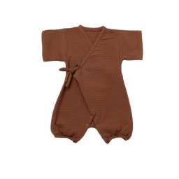 Salopeta petrecuta din muselina, babycosy, 100% bumbac organic, caramiziu (marime: 6-9 luni)