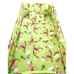 Lenjerie de patut bebelusi 120x60 cm 5 piese cu aparatori laterale pe burete cn winnie the pooh verde