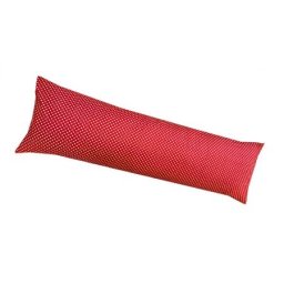 Perna de gravide si relaxare cu husa detasabila 145x50 cm deseda gigant rosu cu buline albe
