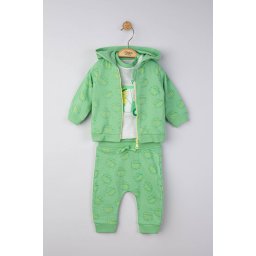 Set 3 piese: pantaloni, tricou si hanorac pentru bebelusi, tongs baby (culoare: verde, marime: 12-18 luni)