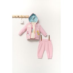 Set de 3 piese de trening scufita rosie pentru bebelusi, tongs baby (culoare: roz, marime: 12-18 luni)