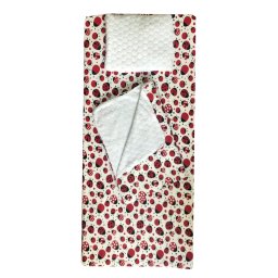 Set 3 piese de iarna paturica cu cearsaf si pernuta pentru pat 140x70 cm deseda buburuze rosu\negru