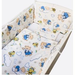 Aparatori laterale protectii laterale pat pufoase 140x70 cm h35cm deseda ursuleti cu albinute pe crem