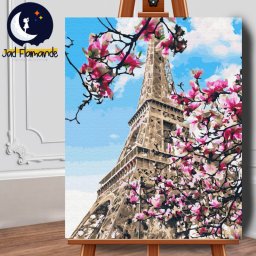 Set premium pictura pe numere (panza) Magnolia in floare la Paris 50x40 cm