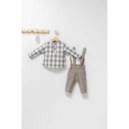 Set cu pantalonasi cu bretele si camasuta in carouri pentru bebelusi king, tongs baby (culoare: maro, marime: 18-24 luni)