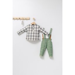 Set cu pantalonasi cu bretele si camasuta in carouri pentru bebelusi king, tongs baby (culoare: verde, marime: 18-24 luni)