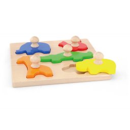 Puzzle montessori cu maner, animale, viga