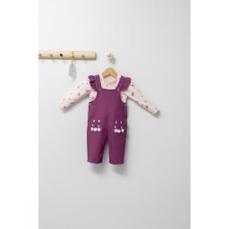 Set elegant cu salopeta si bluzita pentru bebelusi paris love, tongs baby (culoare: roz inchis, marime: 9-12 luni)