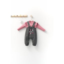 Set cu salopeta din denim si bluzita pentru bebelusi monster, tongs baby (marime: 9-12 luni)