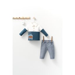 Set cu blugi si bluzita cu guleras pentru bebelusi monster, tongs baby (culoare: gri, marime: 24-36 luni)
