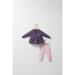 Set cu pantalonasi si camasuta in carouri pentru bebelusi ballon, tongs baby (culoare: mov, marime: 6-9 luni)