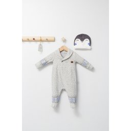 Salopeta pentru bebelusi cu botosei si caciulita penguins, tongs baby (culoare: gri, marime: 3-6 luni)