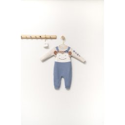 Set salopeta cu bluzita ursulet pentru bebelusi, tongs baby (culoare: albastru, marime: 6-9 luni)