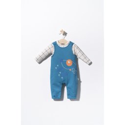 Set salopeta cu catelusi si bluzita pentru bebelusi, tongs baby (culoare: albastru, marime: 9-12 luni)