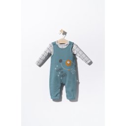 Set salopeta cu catelusi si bluzita pentru bebelusi, tongs baby (culoare: verde, marime: 9-12 luni)