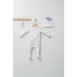 Set salopeta cu caciulita cu urechiuse pentru bebelusi paris love, tongs baby (culoare: ecru, marime: 6-9 luni)