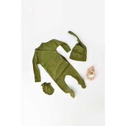 Set 4 piese: bluza, pantaloni, caciulita si manusi din bumbac organic si modal - verde, baby cosy (marime: 6-9 luni)