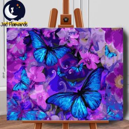 Set pictura pe numere (panza) Fluturi si flori 40x50 cm