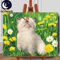 Set pictura pe numere (panza) Pisicuta cu fluture pe nas 40x50 cm
