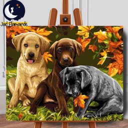 Set pictura pe numere (panza) Catelusi toamna 40x50 cm