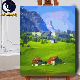 Set pictura pe numere (panza) Sat in munti 50x40 cm