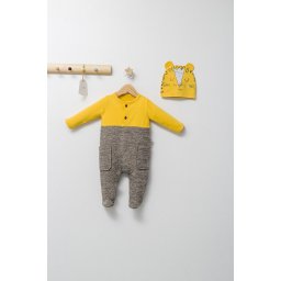 Set salopeta cu caciulita pentru bebelusi king, tongs baby (culoare: galben, marime: 3-6 luni)