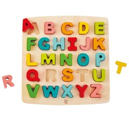 Puzzle, hape, din lemn, cu litere multicolore, pentru dezvoltarea dexteritatii si a coordonarii mana ochi, pentru copiii peste un an