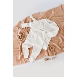 Set 3 piese: bluzita cu maneca lunga, panataloni lungi si caciulita din bumbac organic si modal - ecru, baby cosy (marime: 9-12 luni)