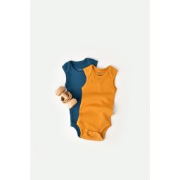 Set 2 body-uri fara maneci bebe unisex din bumbac organic si modal - bleumarin/sofran, baby cosy (marime: 12-18 luni)