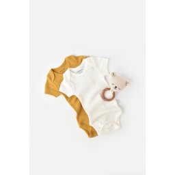 Set 2 body-uri bebe unisex din bumbac organic si modal - mustar/ecru, baby cosy (marime: 0-3 luni)