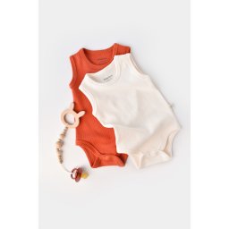Set 2 body-uri fara maneci bebe unisex -100% bumbac organic -scortisoara/ecru, baby cosy (marime: 12-18 luni)