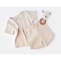 Set tricou cu panataloni scurti - 100% bumbac organic - stone, baby cosy (marime: 12-18 luni)