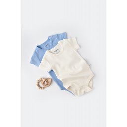 Set 2 body-uri bebe unisex -100% bumbac organic - ecru/bleu, baby cosy (marime: 3-6 luni)
